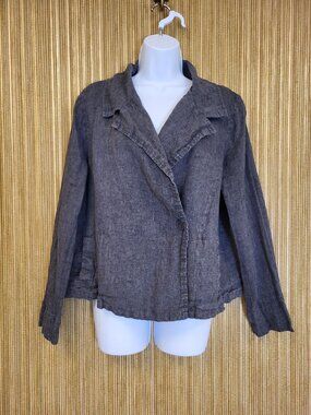 Flax Womens Charcoal Gray Linen Blazer Jacket Lagenlook Minimalist Size Small